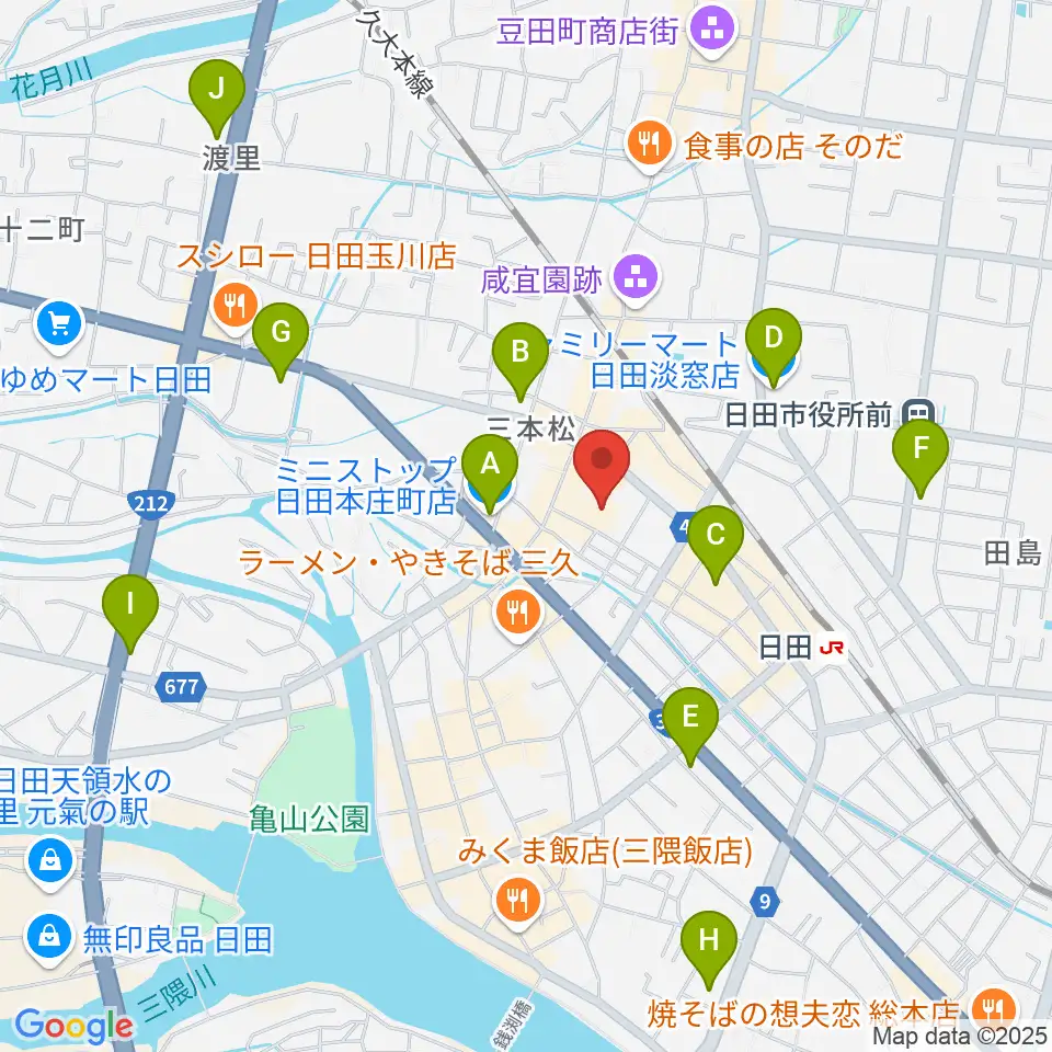 日田市民文化会館 パトリア日田周辺のコンビニエンスストア一覧地図
