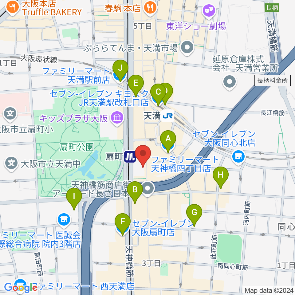 扇町para-dice周辺のコンビニエンスストア一覧地図