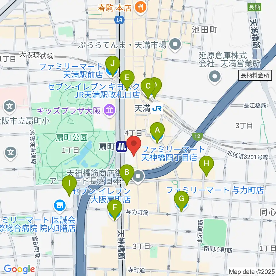 扇町para-dice周辺のコンビニエンスストア一覧地図