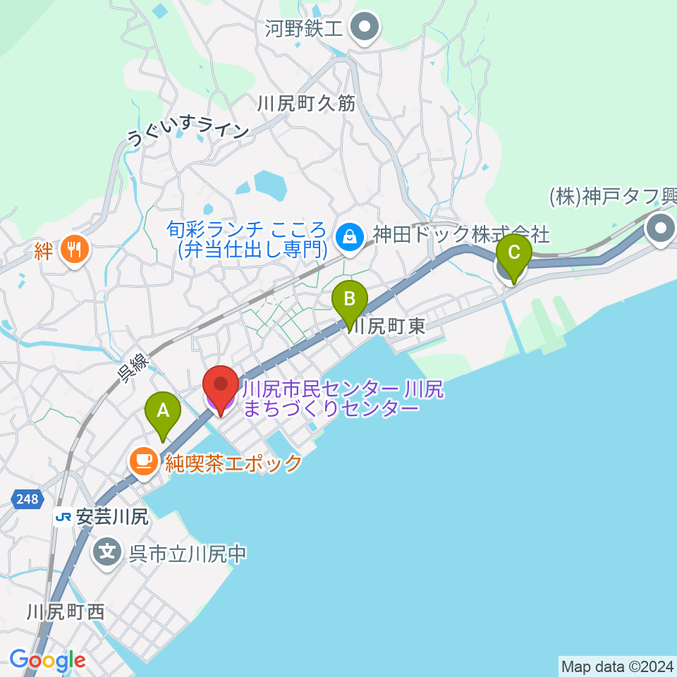 川尻まちづくりセンター ベイノロホール周辺のコンビニエンスストア一覧地図