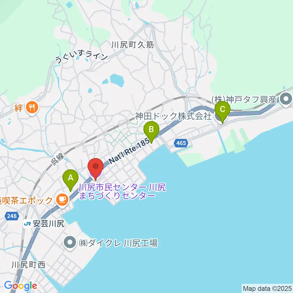 川尻まちづくりセンター ベイノロホール周辺のコンビニエンスストア一覧地図