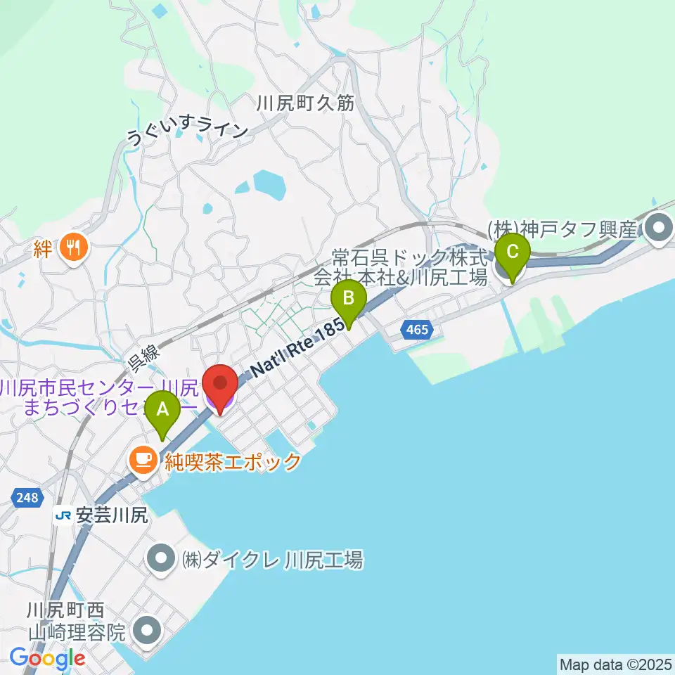 川尻まちづくりセンター ベイノロホール周辺のコンビニエンスストア一覧地図