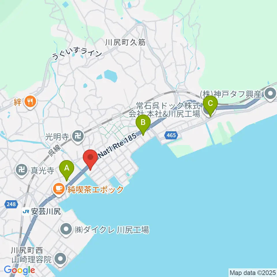 川尻まちづくりセンター ベイノロホール周辺のコンビニエンスストア一覧地図