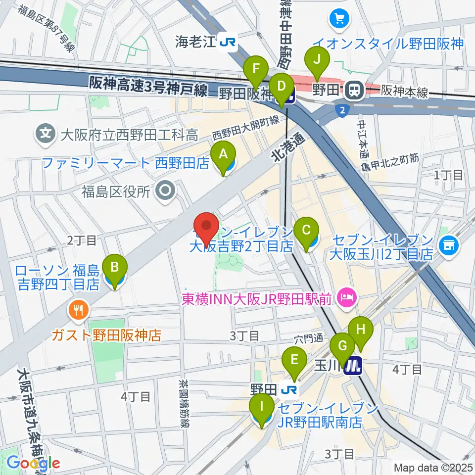 福島区民センター ホール周辺のコンビニエンスストア一覧地図