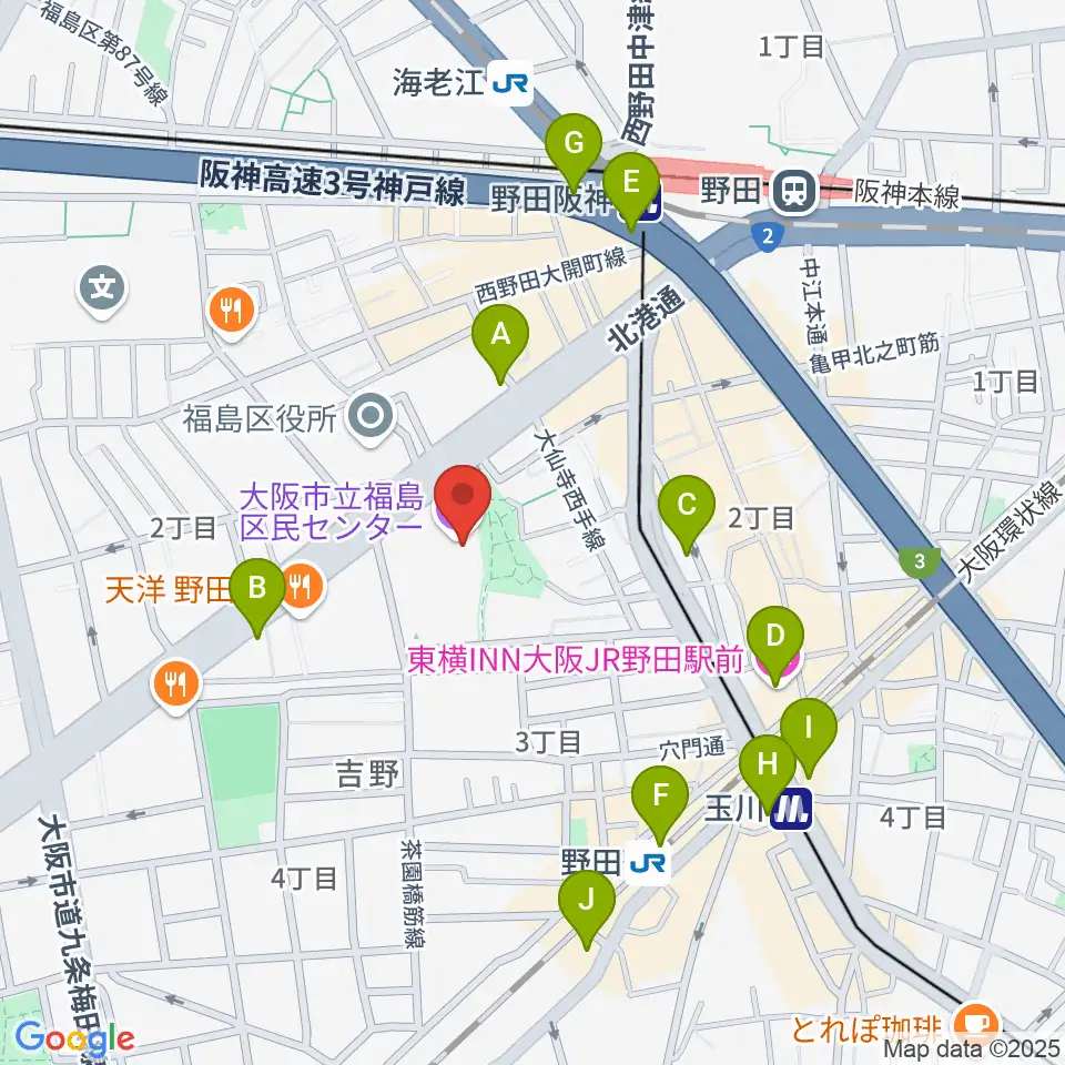 福島区民センター ホール周辺のコンビニエンスストア一覧地図