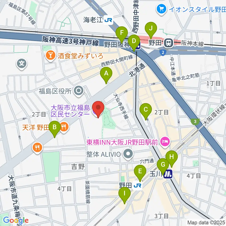 福島区民センター ホール周辺のコンビニエンスストア一覧地図