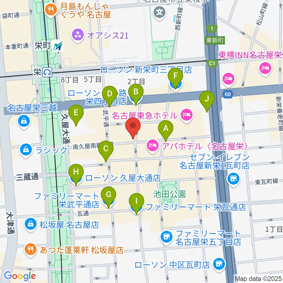 名古屋栄TIGHT ROPE周辺のコンビニエンスストア一覧地図