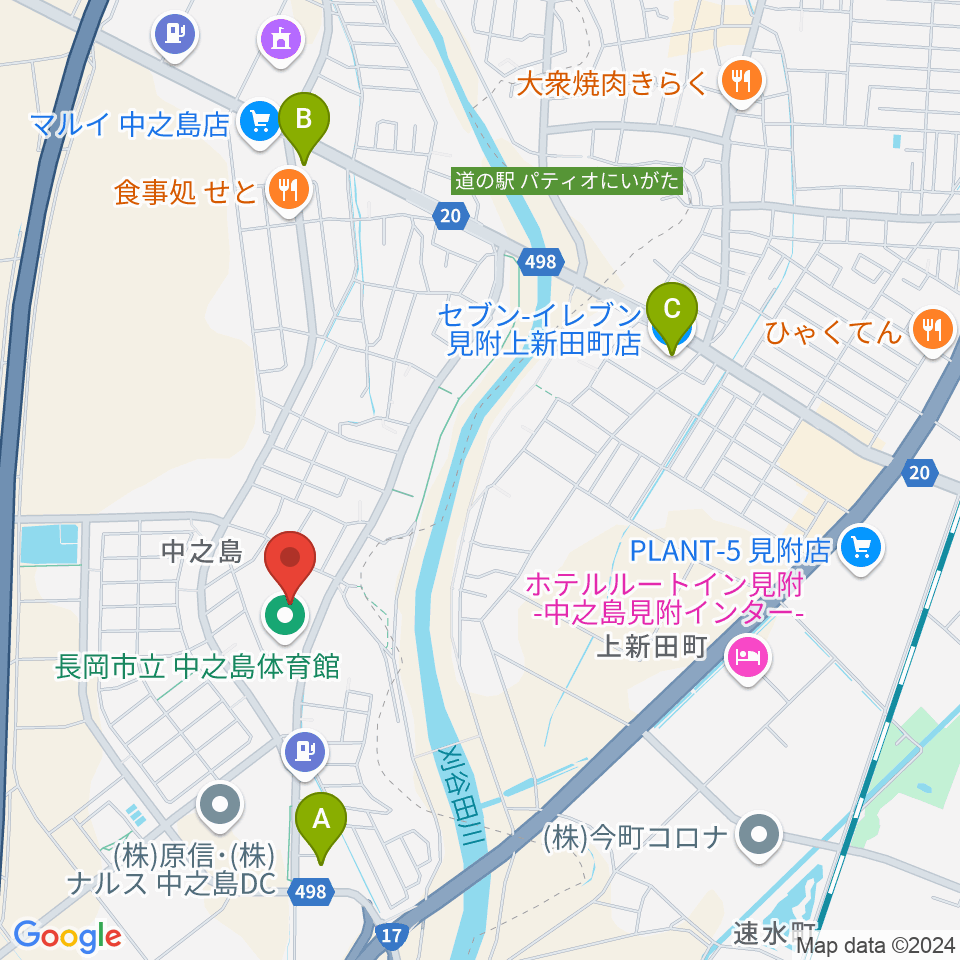 長岡市中之島文化センター周辺のコンビニエンスストア一覧地図