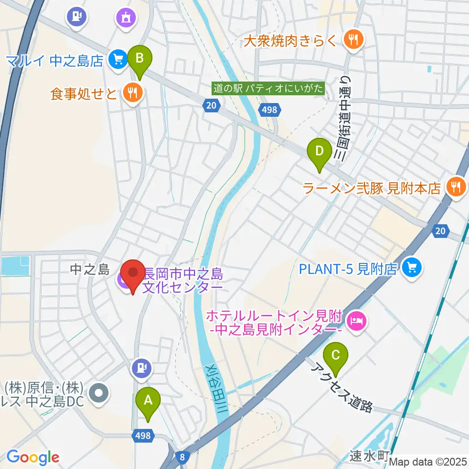 長岡市中之島文化センター周辺のコンビニエンスストア一覧地図
