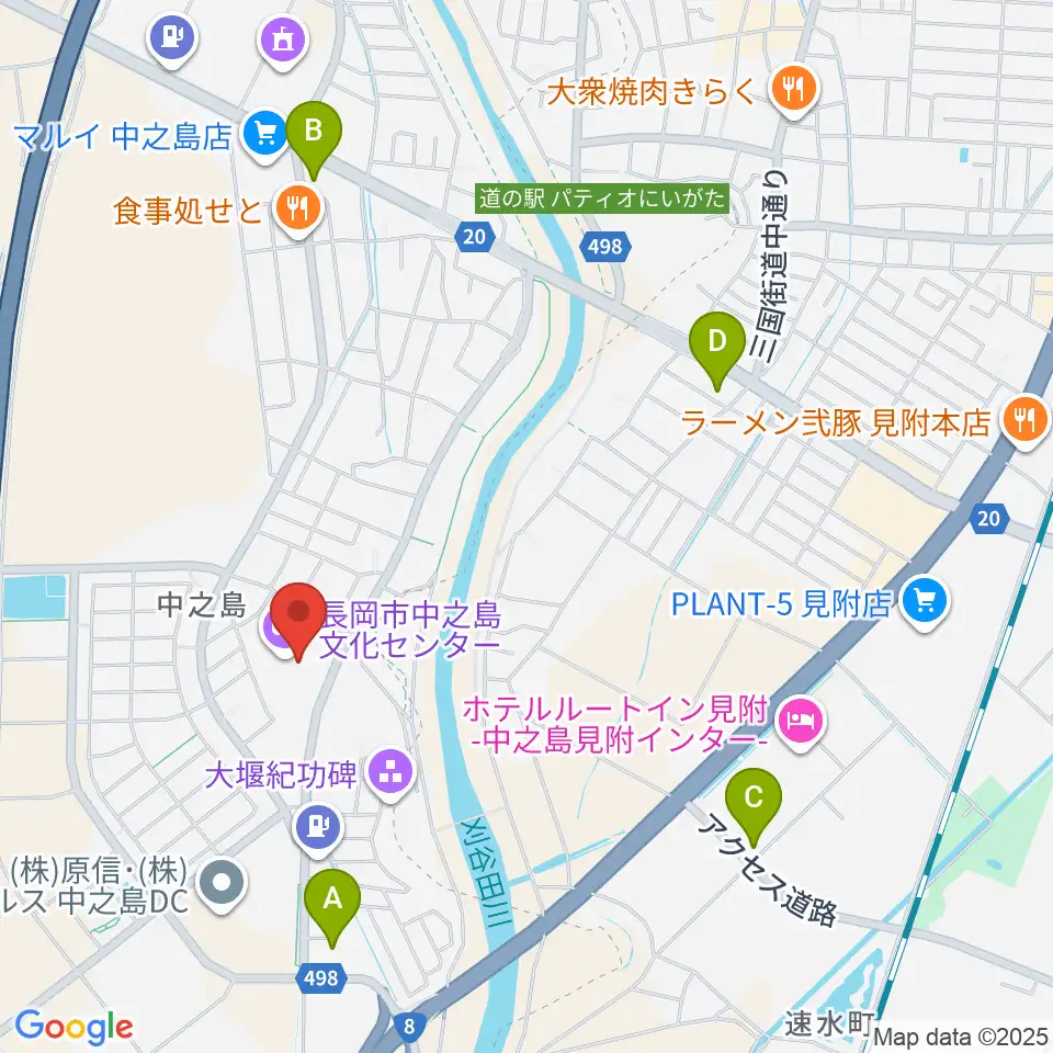 長岡市中之島文化センター周辺のコンビニエンスストア一覧地図