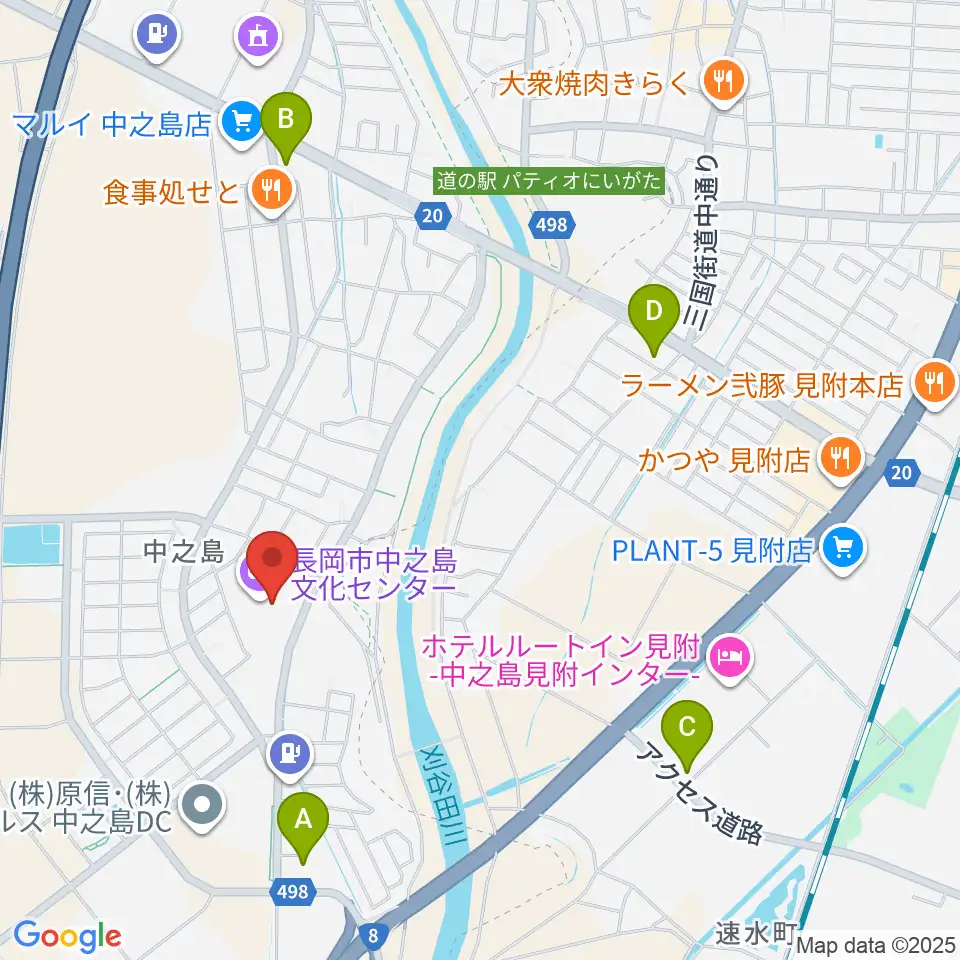 長岡市中之島文化センター周辺のコンビニエンスストア一覧地図