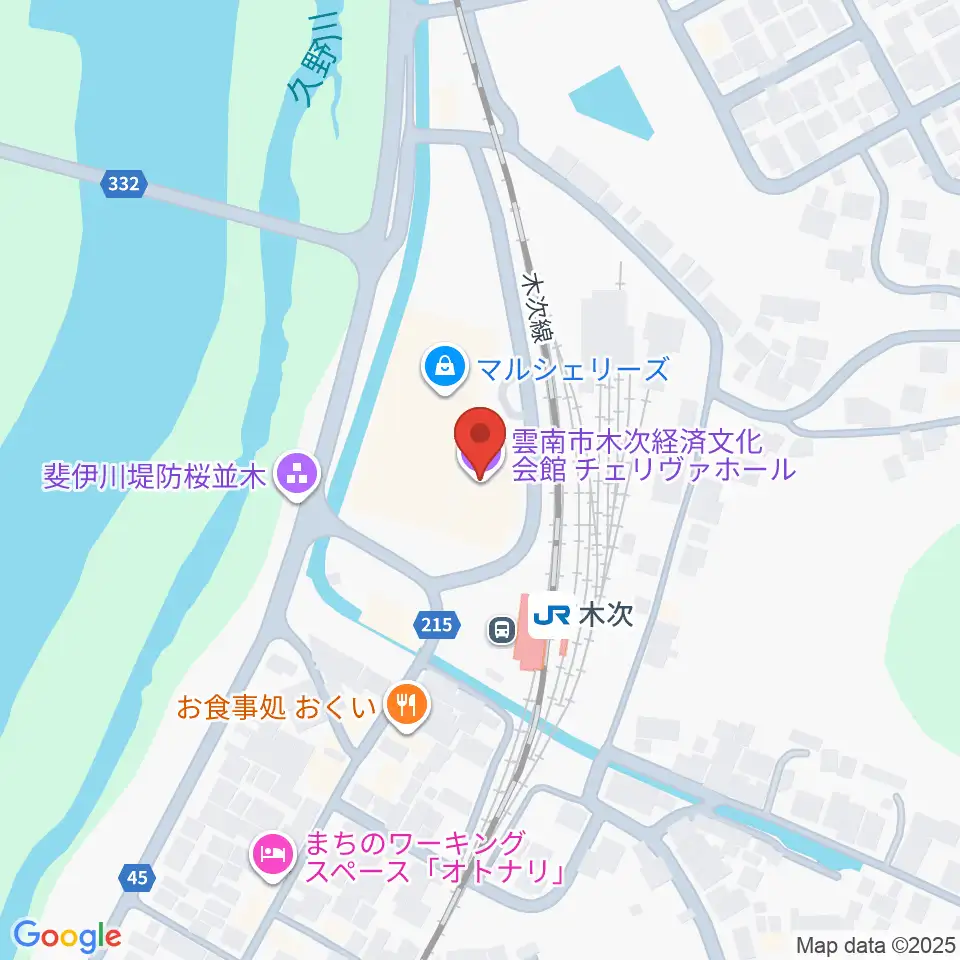 木次経済文化会館チェリヴァホール周辺のコンビニエンスストア一覧地図