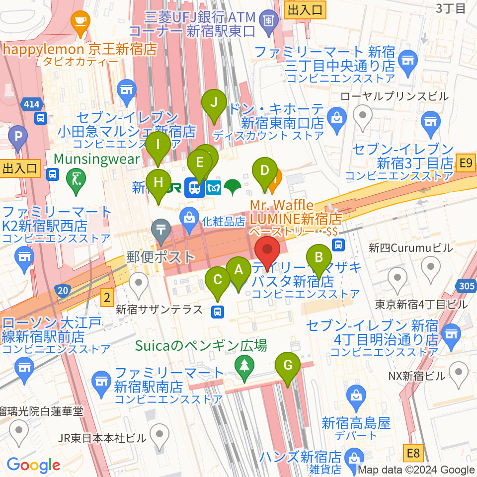 新宿LUMINE0（ルミネゼロ）周辺のコンビニエンスストア一覧地図