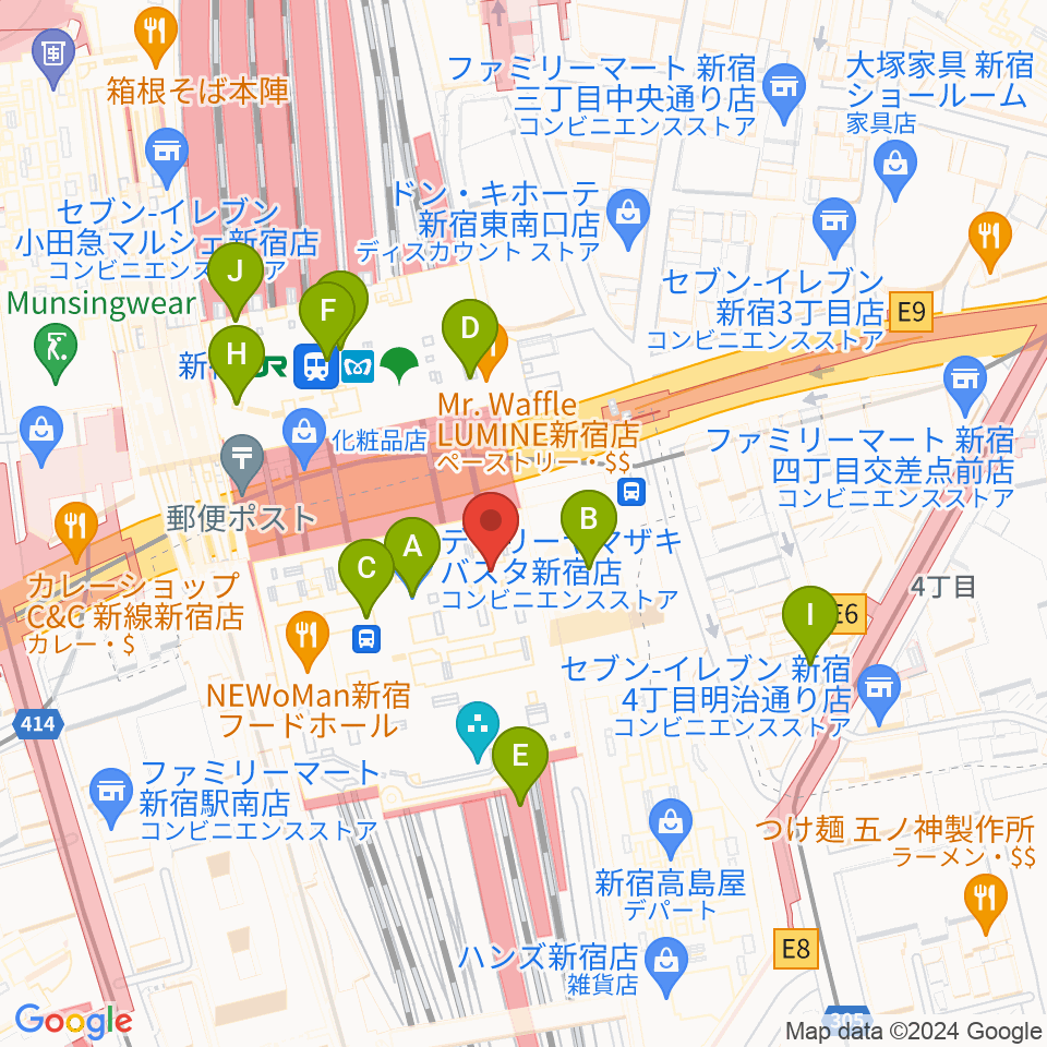 新宿ルミネゼロ周辺のコンビニエンスストア一覧地図