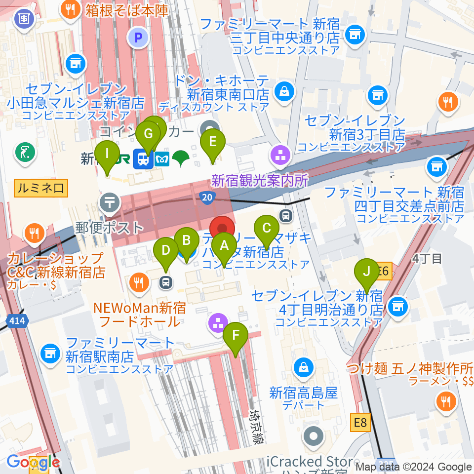 新宿ルミネゼロ周辺のコンビニエンスストア一覧地図