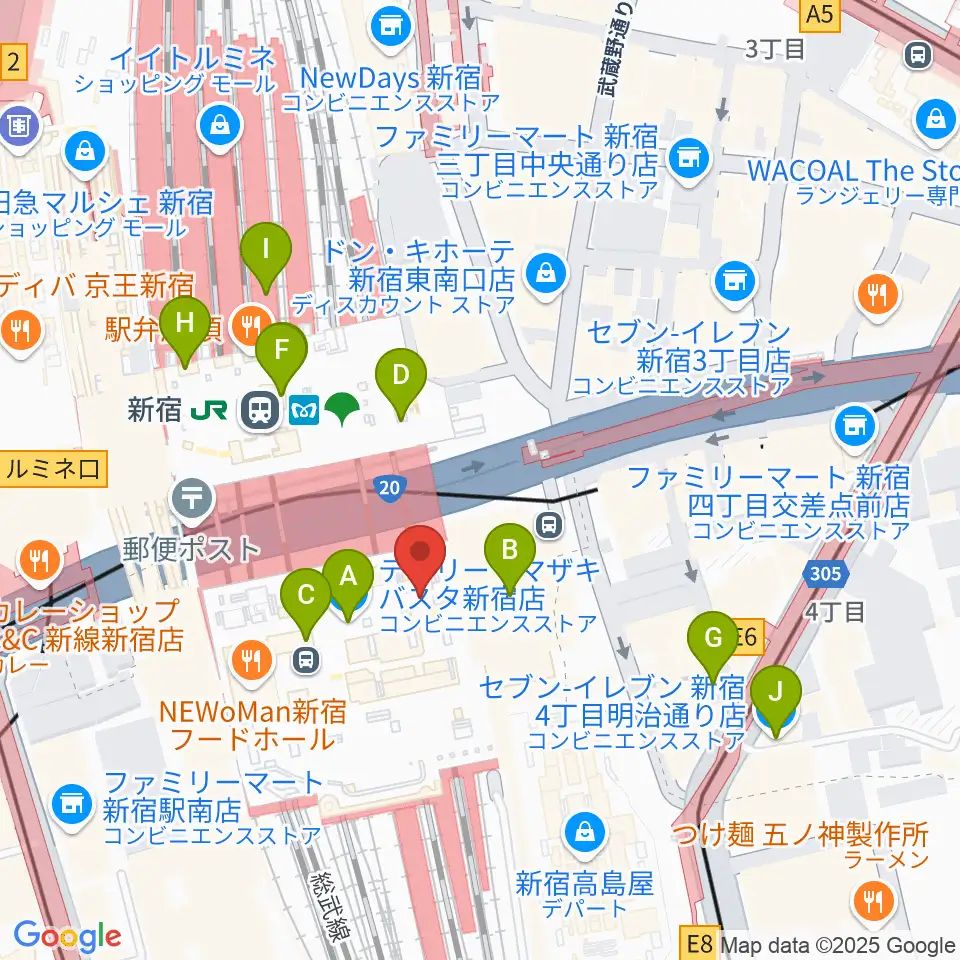 新宿ルミネゼロ周辺のコンビニエンスストア一覧地図