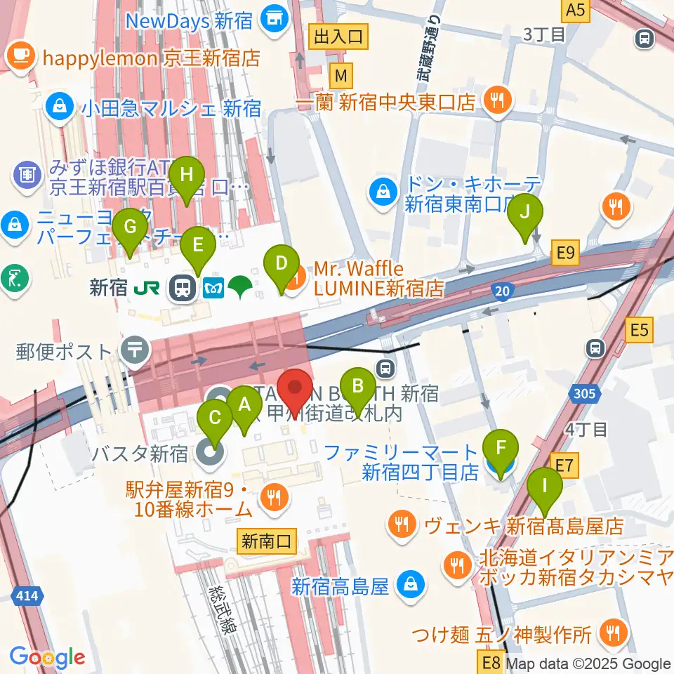 新宿ルミネゼロ周辺のコンビニエンスストア一覧地図
