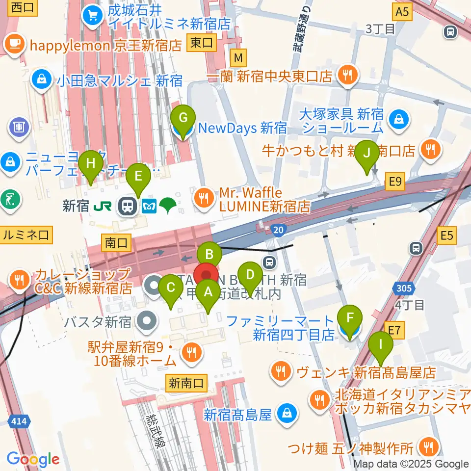 新宿ルミネゼロ周辺のコンビニエンスストア一覧地図