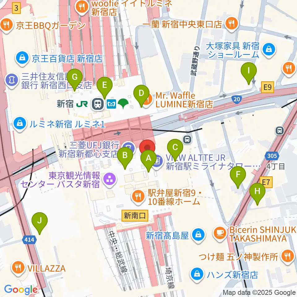 新宿ルミネゼロ周辺のコンビニエンスストア一覧地図