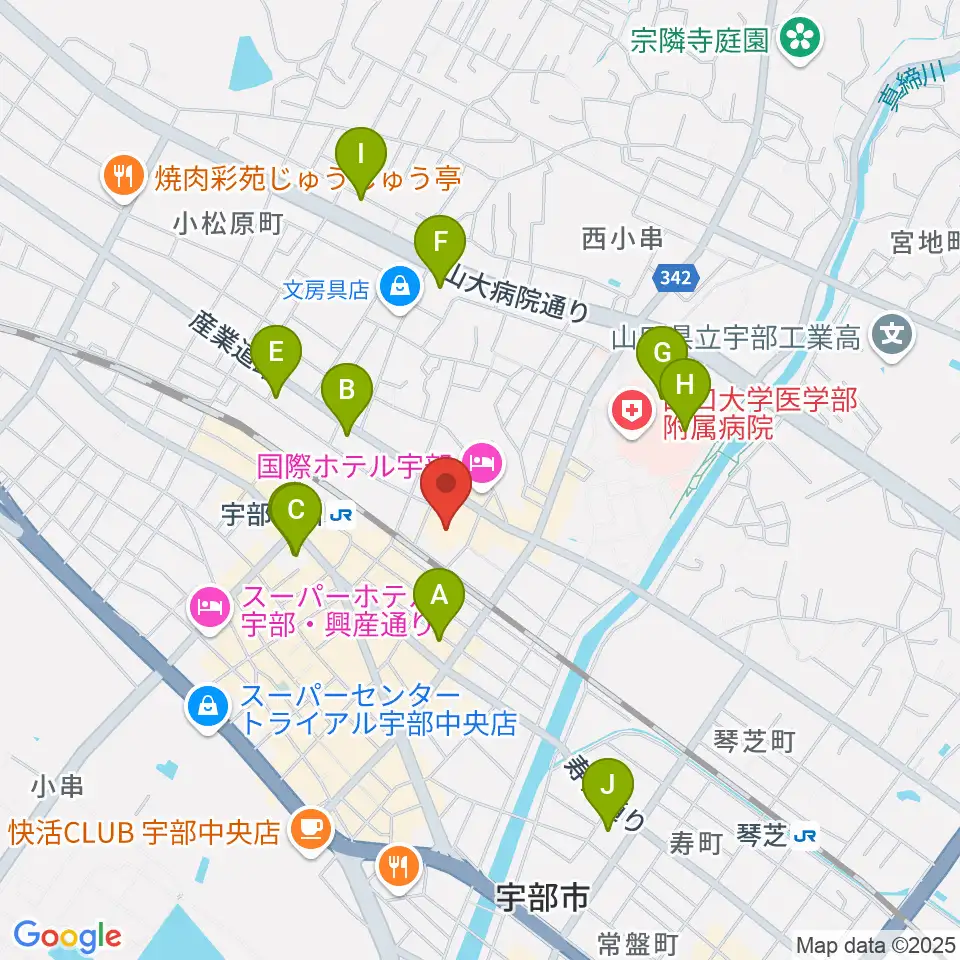宇部市渡辺翁記念会館周辺のコンビニエンスストア一覧地図