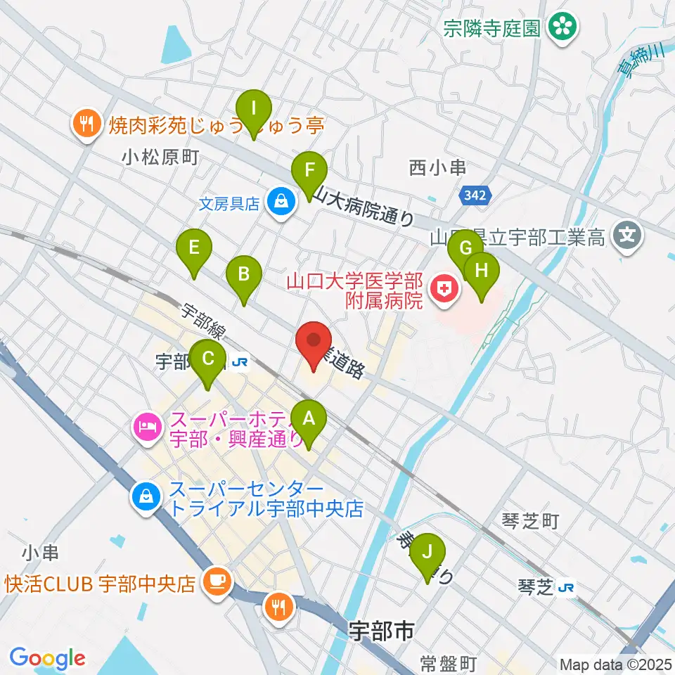 宇部市渡辺翁記念会館周辺のコンビニエンスストア一覧地図