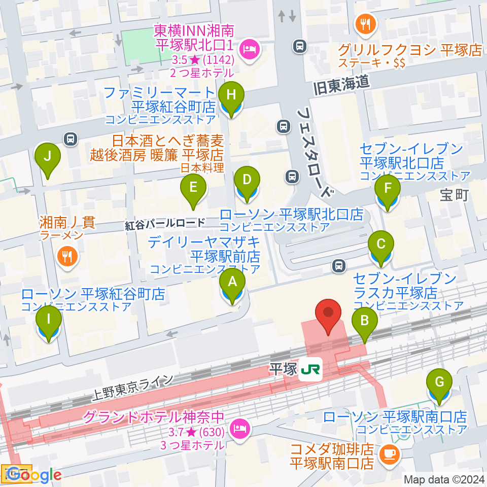 ラスカ平塚6F ラスカホール周辺のコンビニエンスストア一覧地図