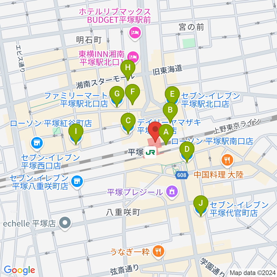 ラスカ平塚6F ラスカホール周辺のコンビニエンスストア一覧地図