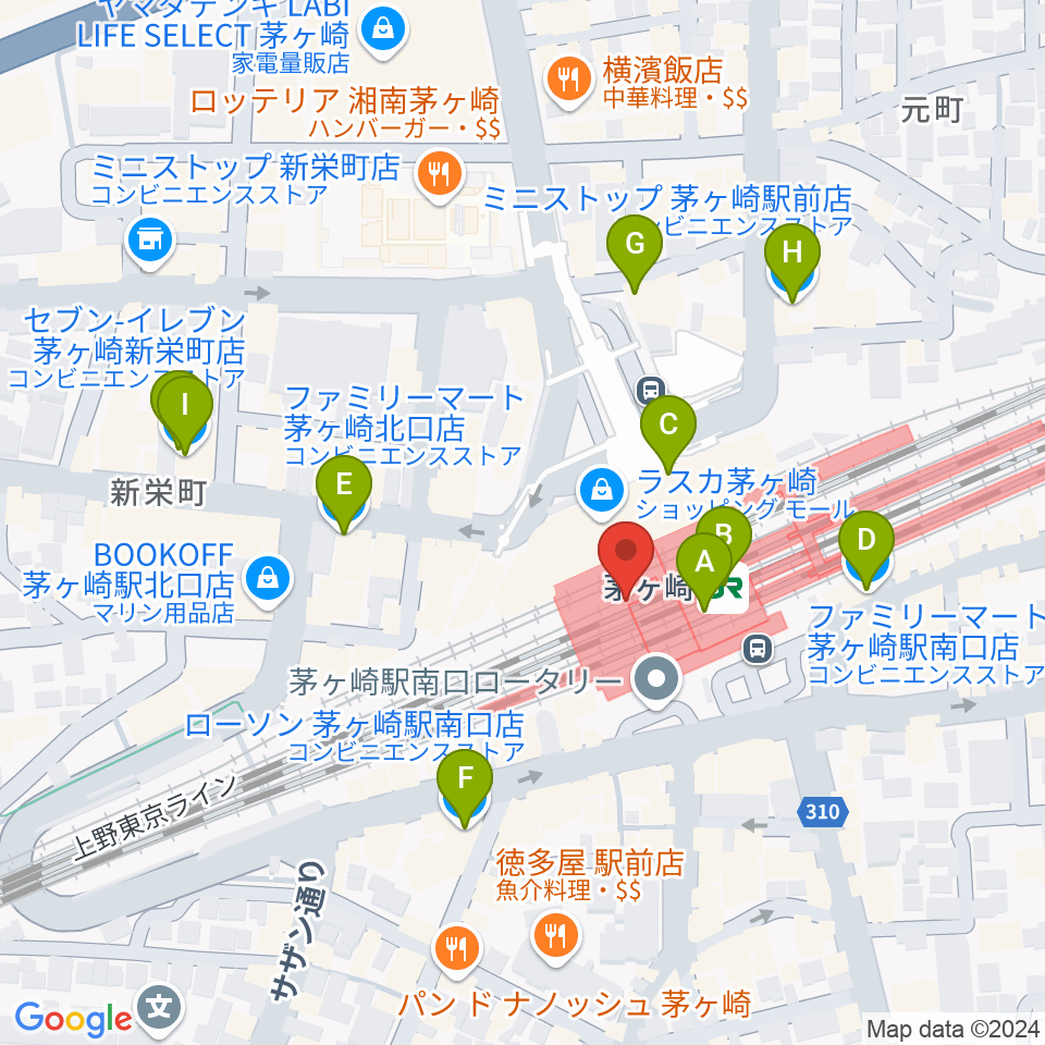 ラスカ茅ヶ崎ホール周辺のコンビニエンスストア一覧地図