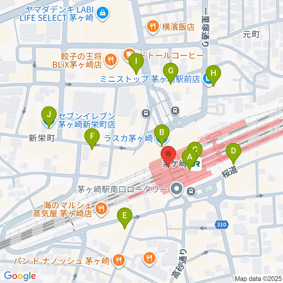 ラスカ茅ヶ崎ホール周辺のコンビニエンスストア一覧地図