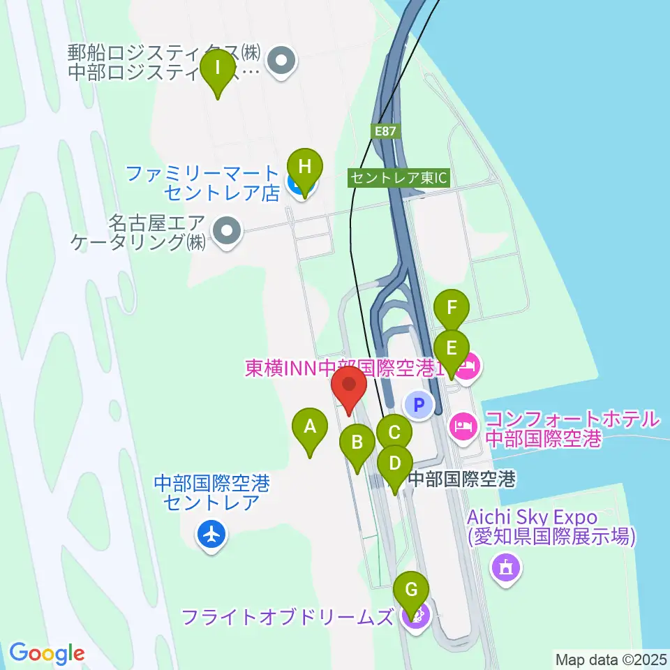 中部国際空港セントレアホール周辺のコンビニエンスストア一覧地図