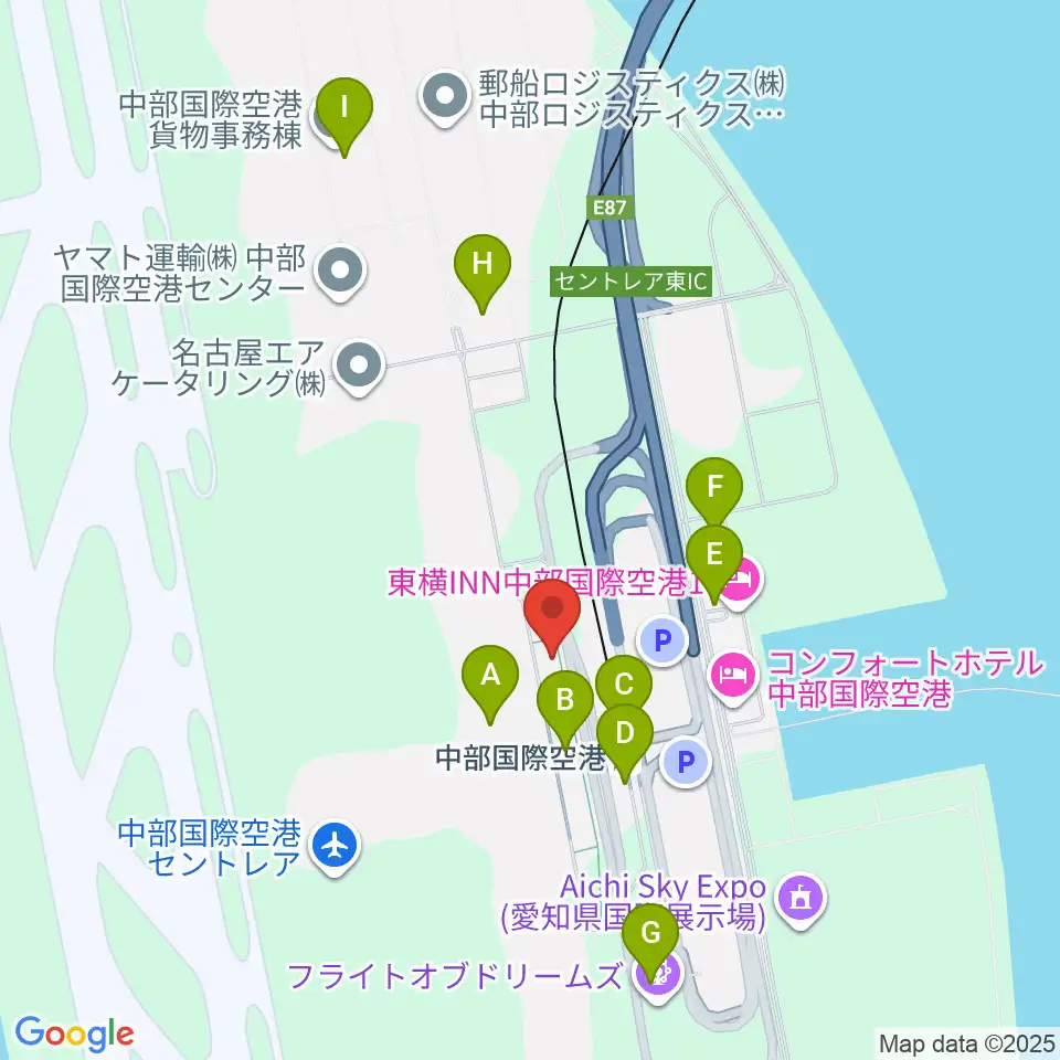 中部国際空港セントレアホール周辺のコンビニエンスストア一覧地図