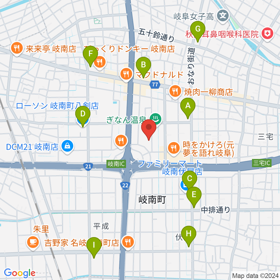 岐阜ソウルダイナ周辺のコンビニエンスストア一覧地図