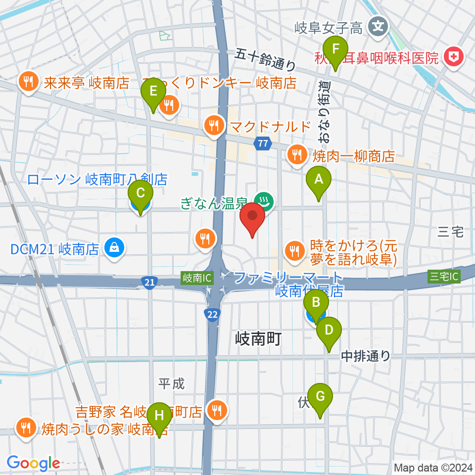 岐阜ソウルダイナ周辺のコンビニエンスストア一覧地図