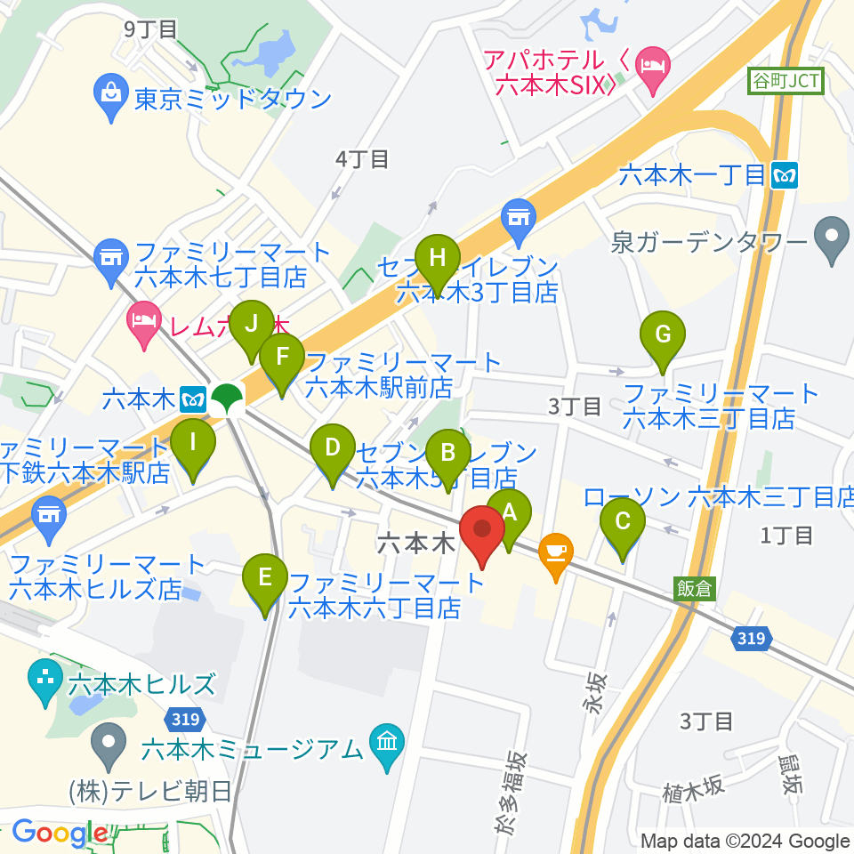 六本木BUZZ周辺のコンビニエンスストア一覧地図