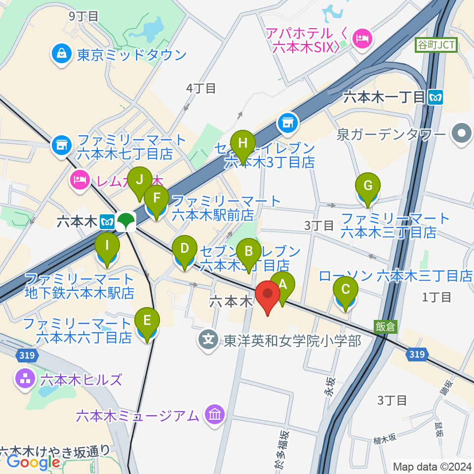 六本木BUZZ周辺のコンビニエンスストア一覧地図