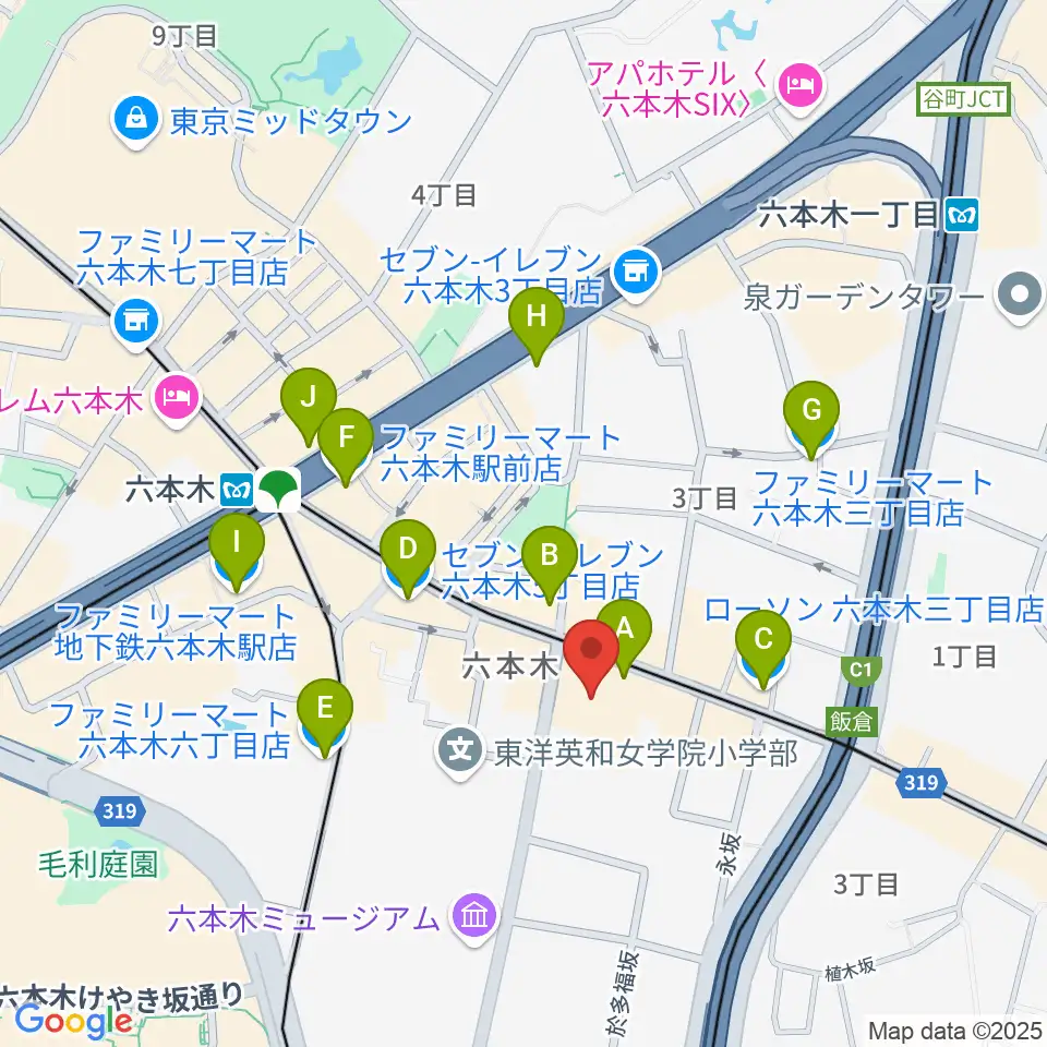 六本木BUZZ周辺のコンビニエンスストア一覧地図