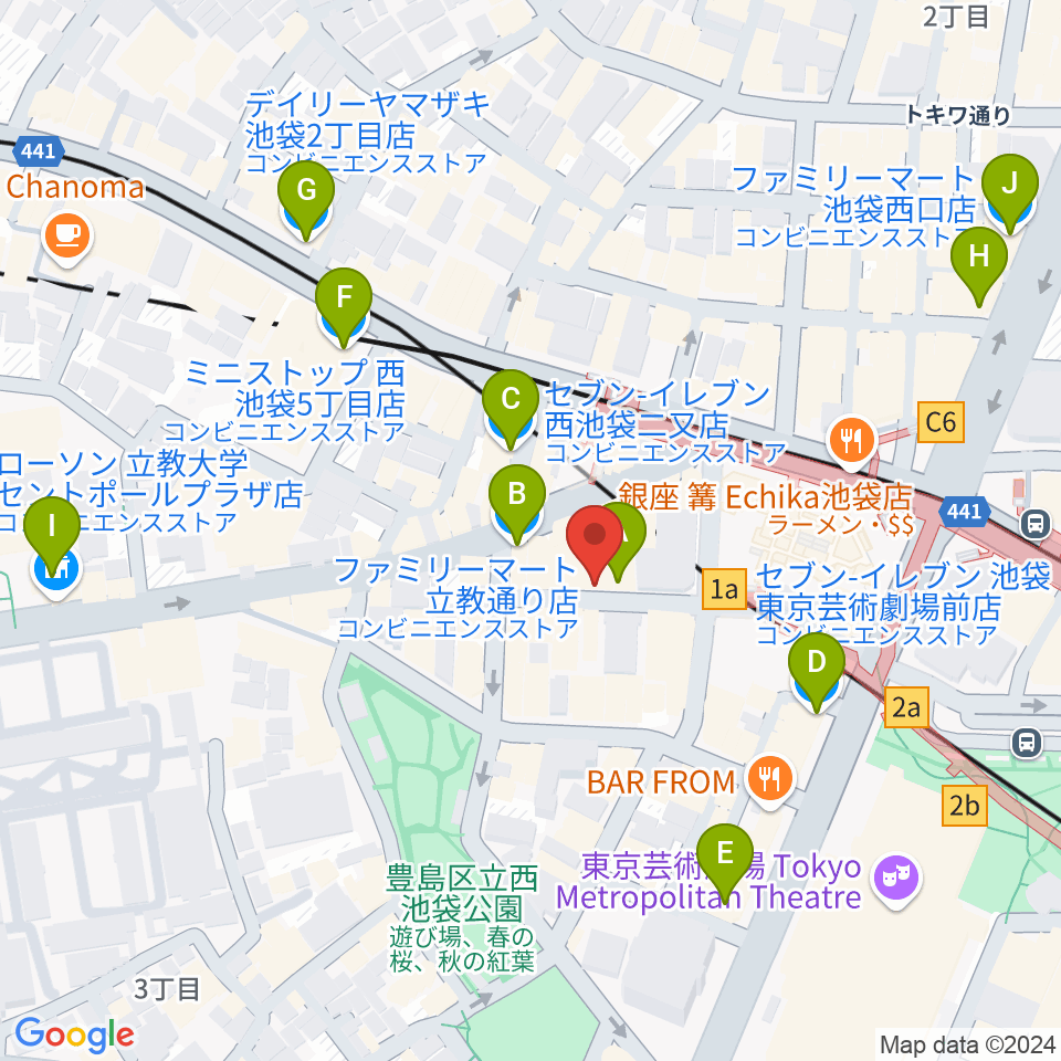 池袋サニースポット周辺のコンビニエンスストア一覧地図