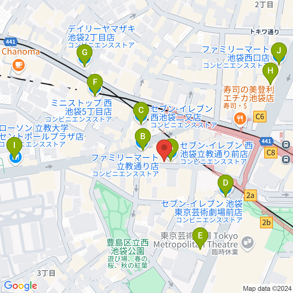 池袋サニースポット周辺のコンビニエンスストア一覧地図