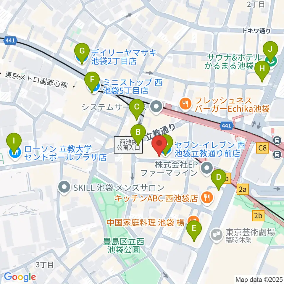 池袋サニースポット周辺のコンビニエンスストア一覧地図