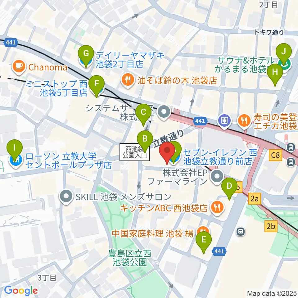 池袋サニースポット周辺のコンビニエンスストア一覧地図