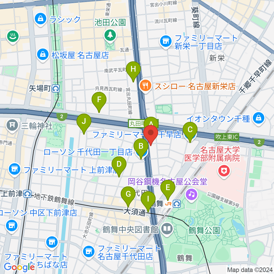 島村楽器 名古屋ギター&リペア店周辺のコンビニエンスストア一覧地図