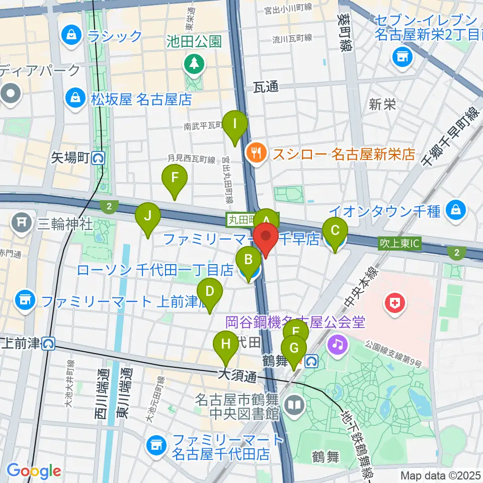 島村楽器 名古屋ギター&リペア店周辺のコンビニエンスストア一覧地図
