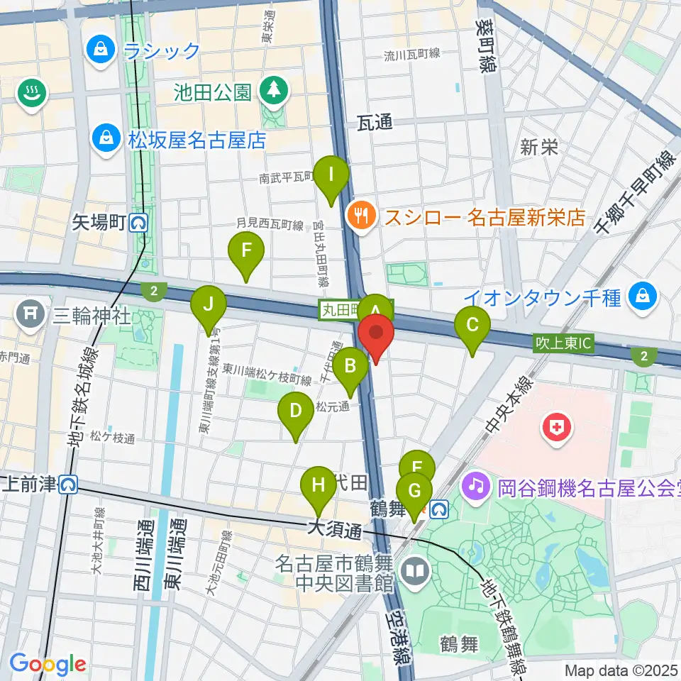 島村楽器 名古屋ギター&リペア店周辺のコンビニエンスストア一覧地図