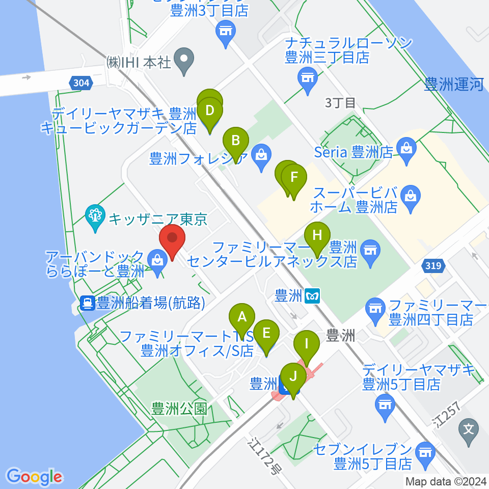 島村楽器ららぽーと豊洲店周辺のコンビニエンスストア一覧地図