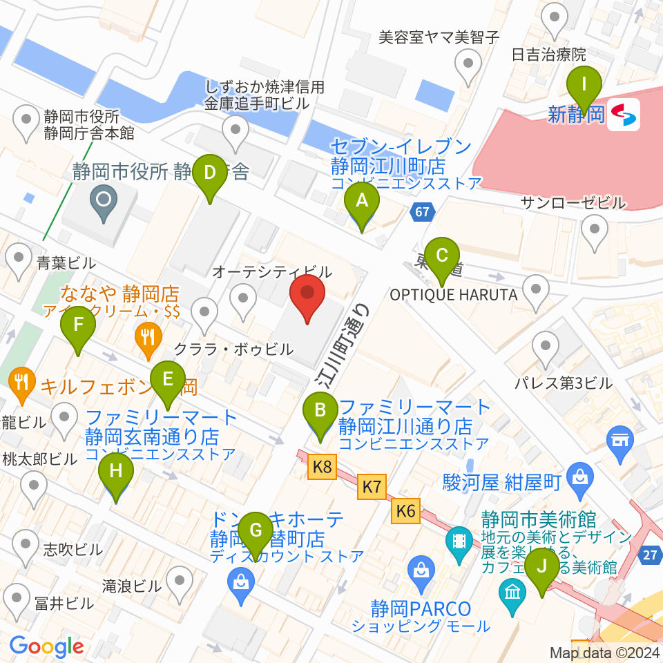 しずぎんホールユーフォニア周辺のコンビニエンスストア一覧地図