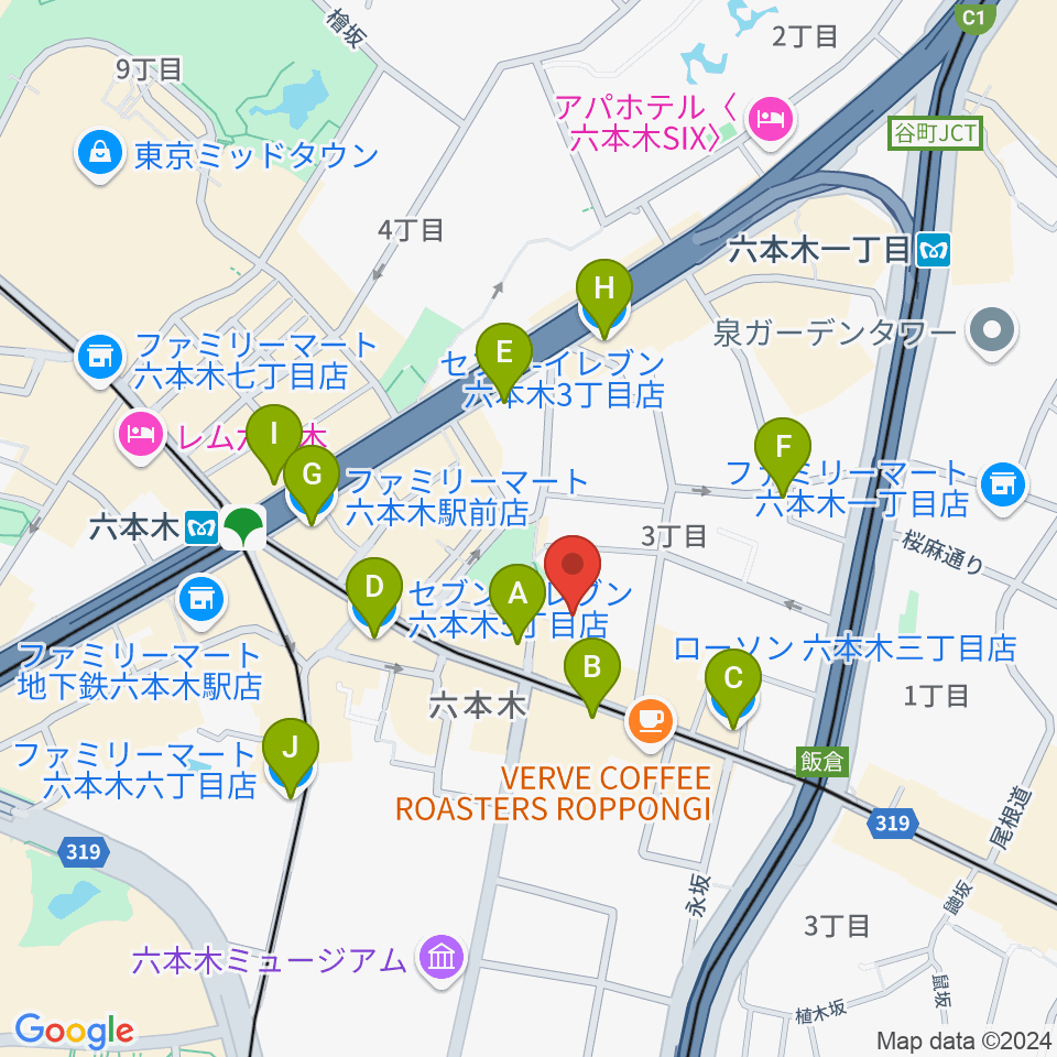 六本木REAL DIVA'S周辺のコンビニエンスストア一覧地図