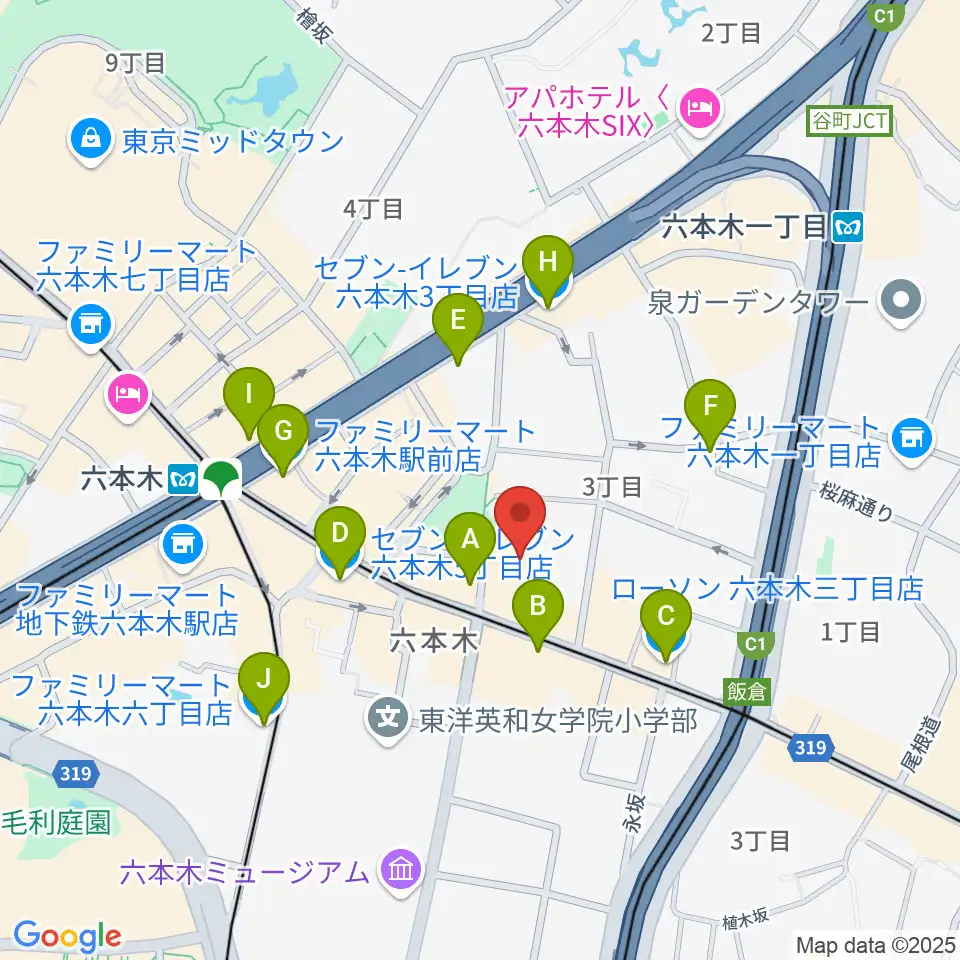 六本木REAL DIVA'S周辺のコンビニエンスストア一覧地図