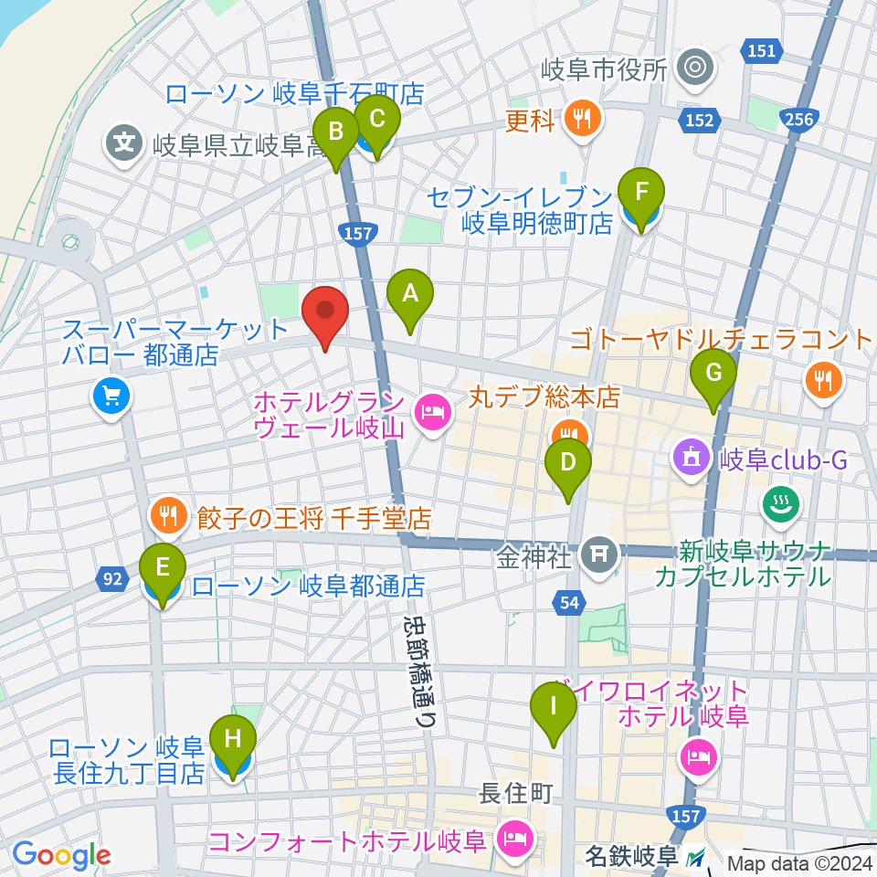 クララザール じゅうろく音楽堂周辺のコンビニエンスストア一覧地図