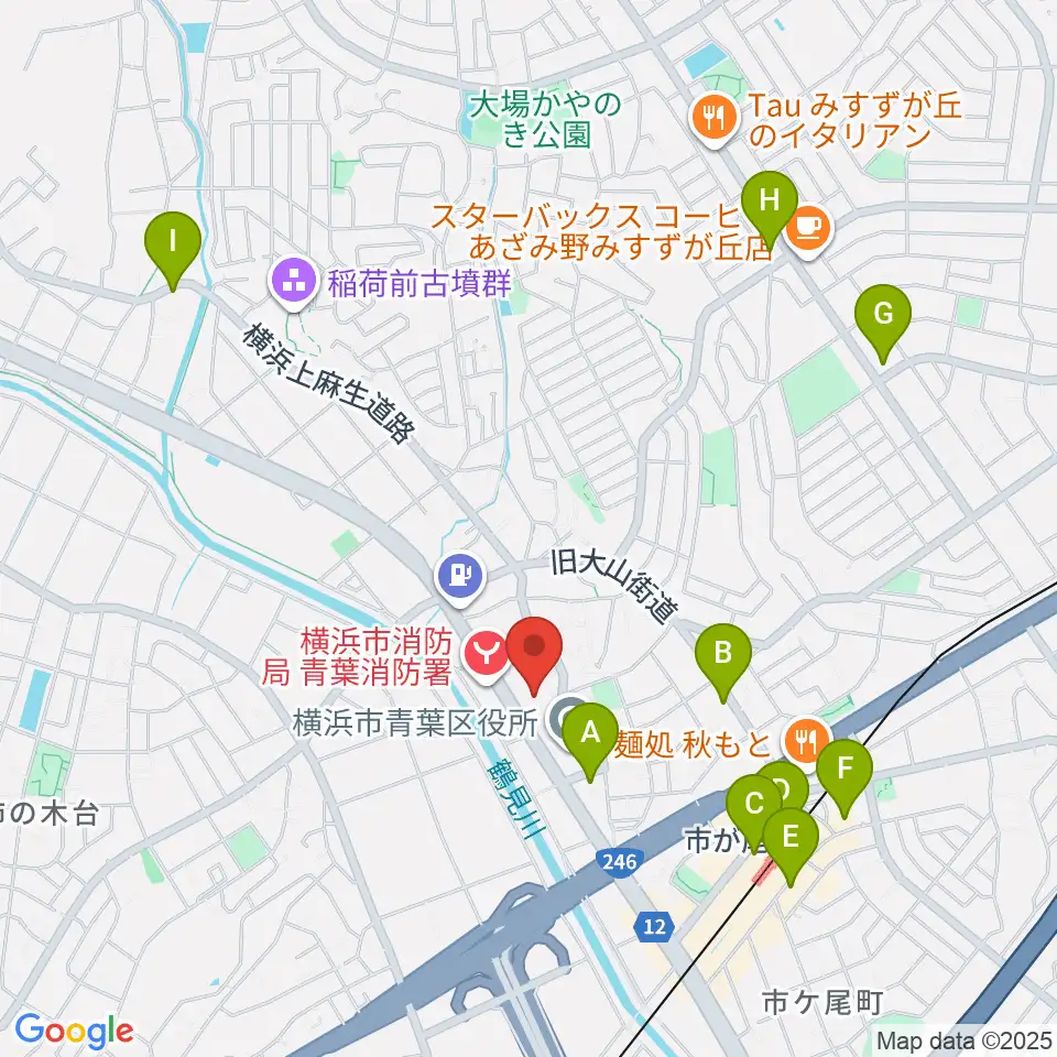 横浜市青葉公会堂周辺のコンビニエンスストア一覧地図