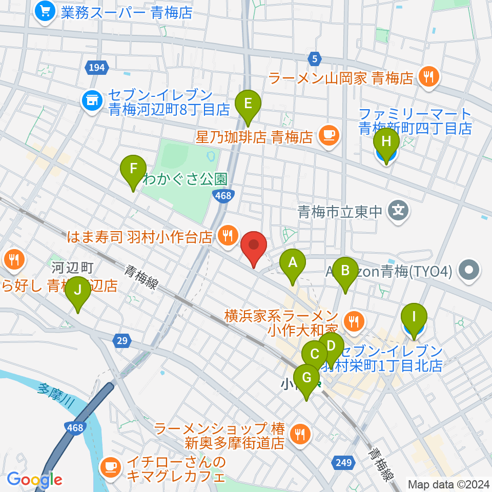 小作パーパス周辺のコンビニエンスストア一覧地図